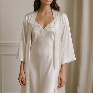 Elegant Cream Satin‎ Robe and Nightgown Set
